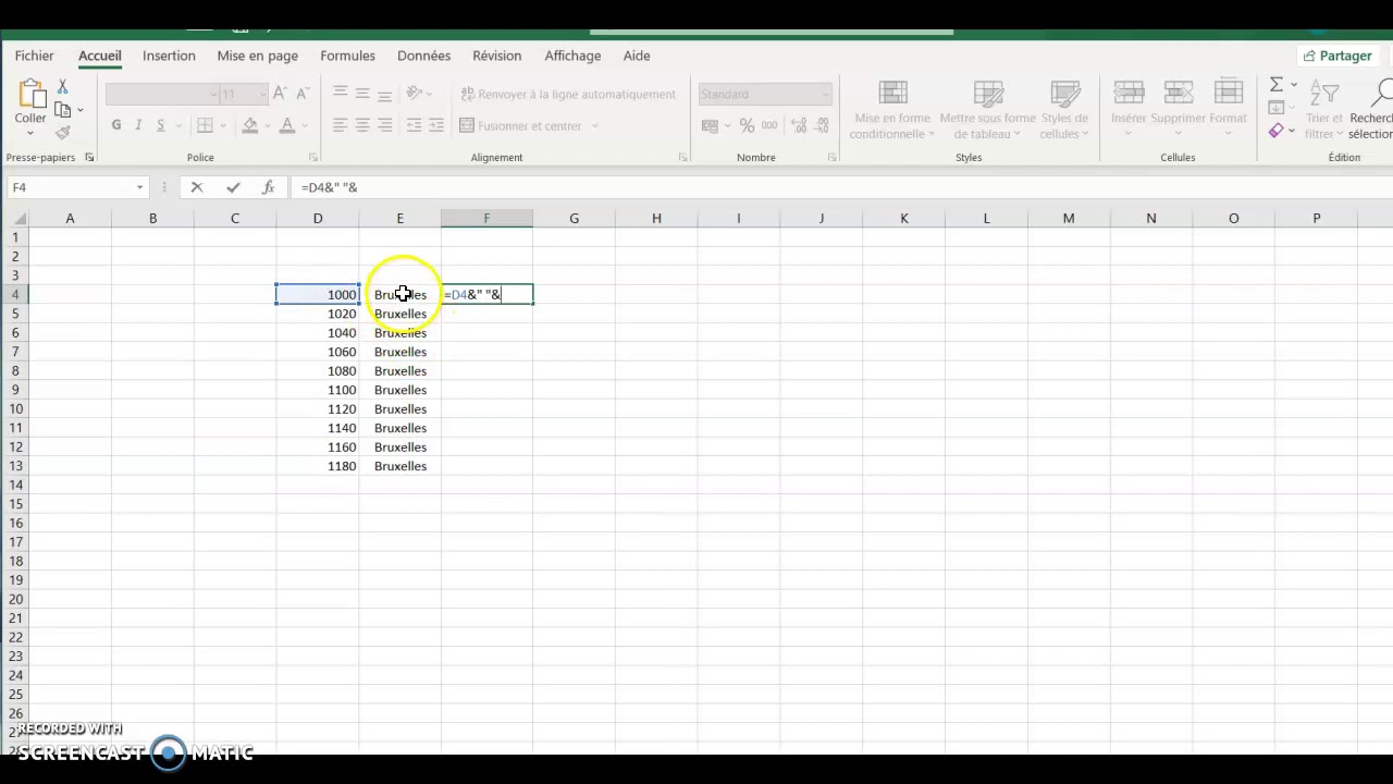 Excel : fusionner 2 cellules
