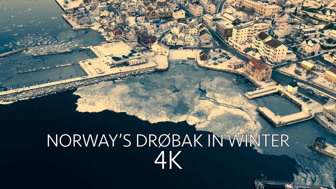 Norway By Drone - Drøbak with Oslofjord view /Winter/