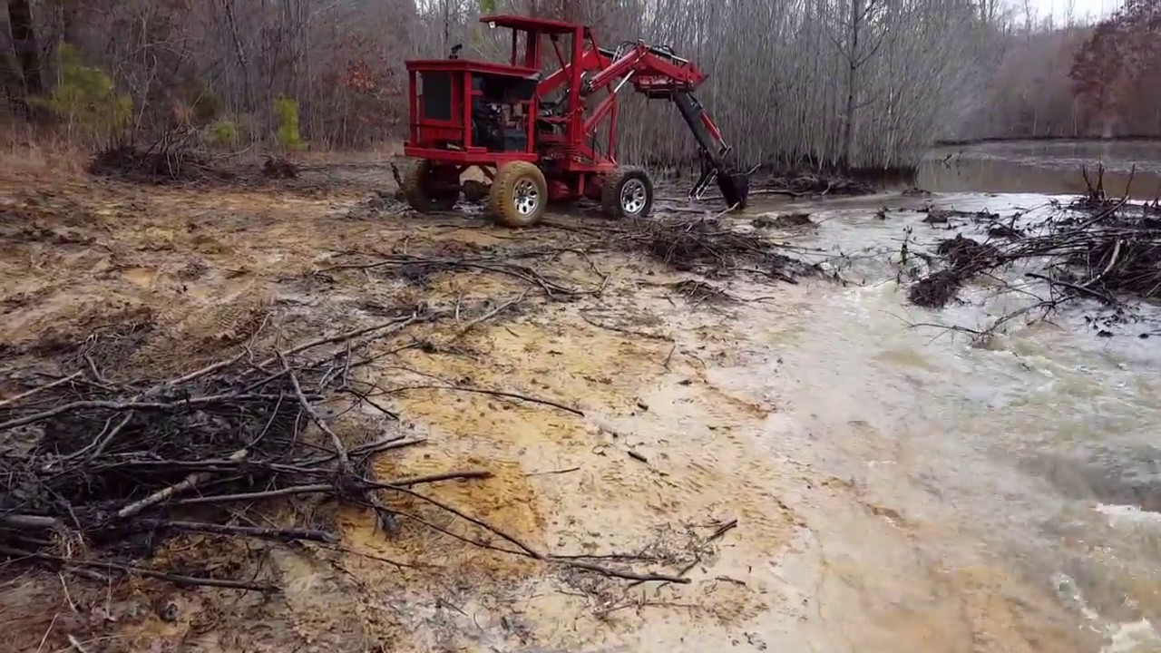Beaver Dam  Removal w/ Homemade FEL Tractor Boom wheel loader