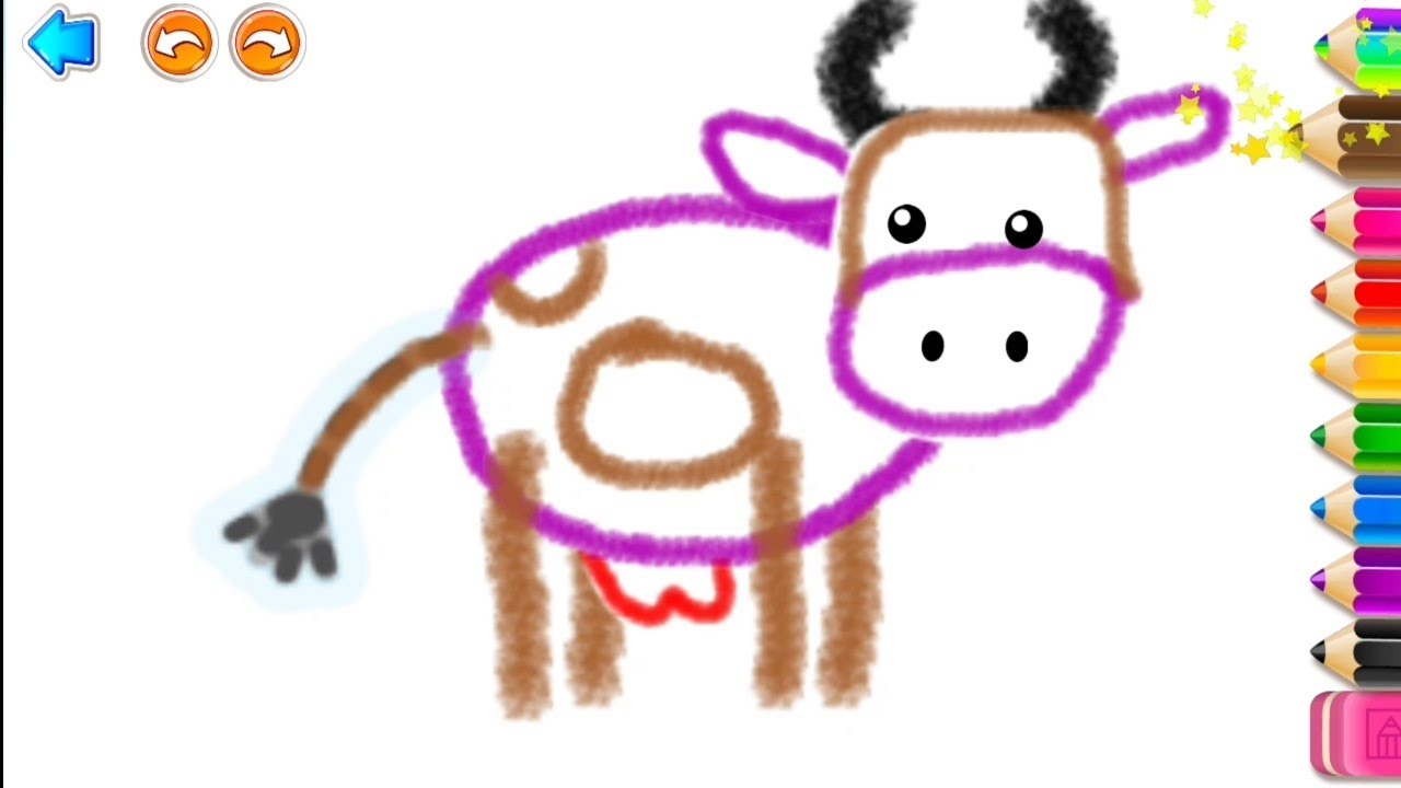 Vaquita bini bambini, animales de la granja, dibujar y colorear para niños, aprender los colores