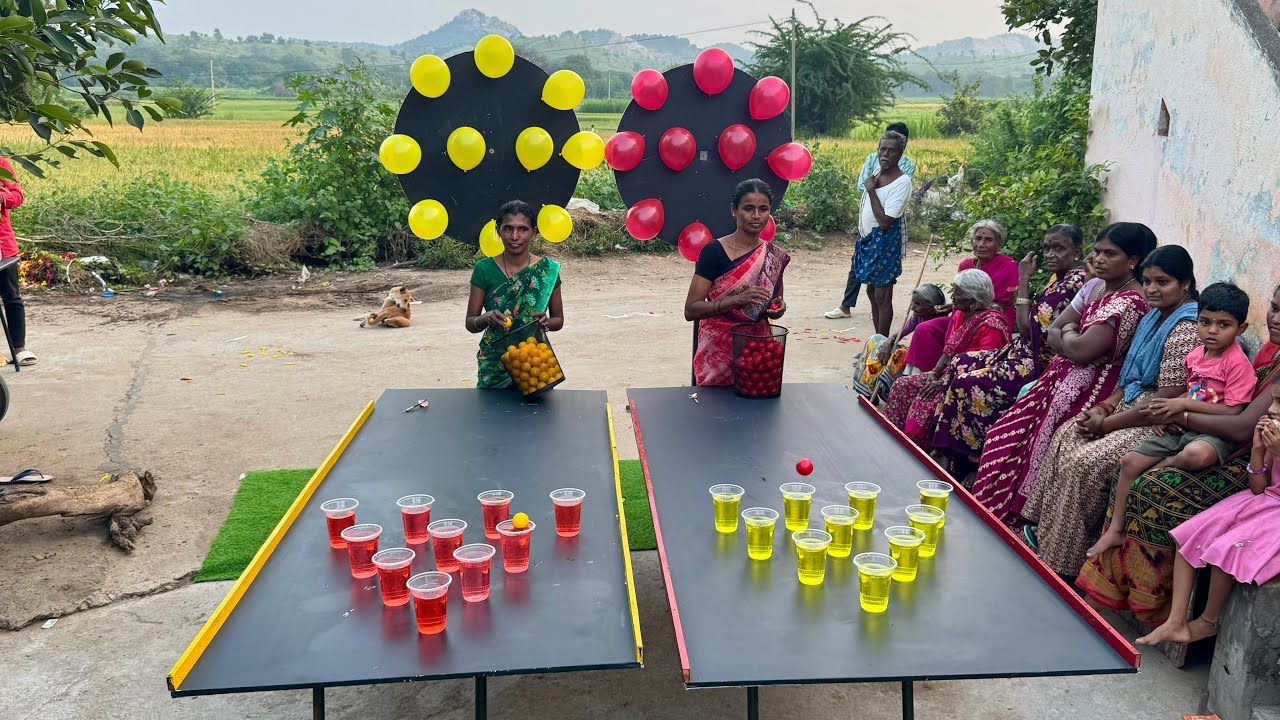 Drop the ping pong balls into the glasses and pop the all ballons|| Village Avengers