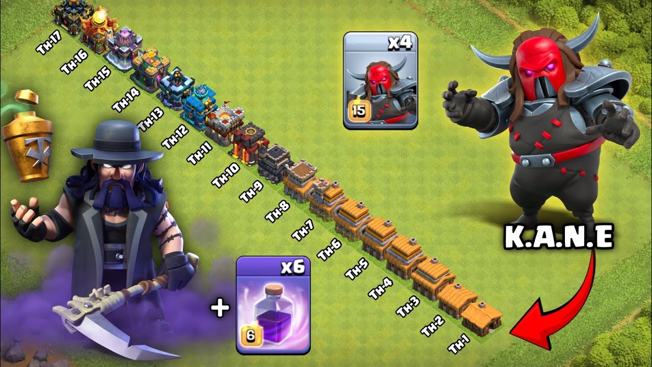 Every Town Hall vs New K.A.N.E with Warden and 6 Spell - Clash of Clans