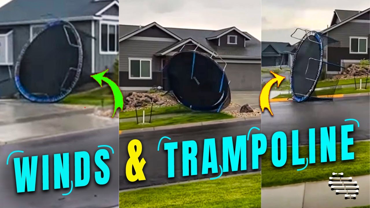 Gale Force Winds Blowing a Trampoline