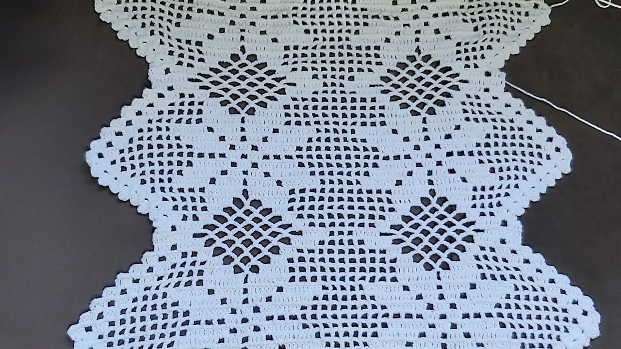 Passo a passo do caminho de mesa de crochê filé de estrelas ,  parte 4 FINAL