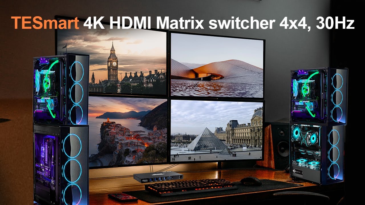 TESmart 4x4 Quad Multi-Viewer HDMI Matrix Latest Updated 4k 30Hz 4 in 4 Out HDMI Switch(HMA0404A60)