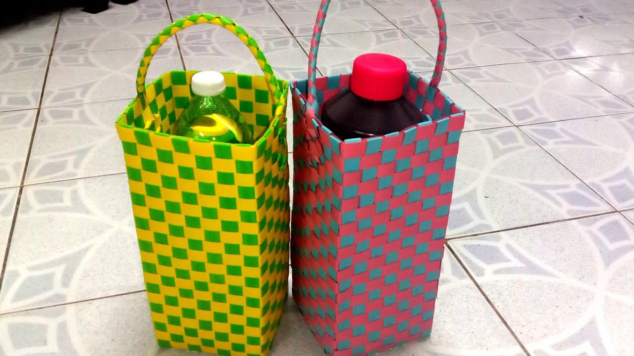 D.I.Y. TUTORIAL MEMBUAT ANYAMAN BAKUL UNTUK MENYIMPAN BOTOL MINUMAN #kraftanganmalaysia