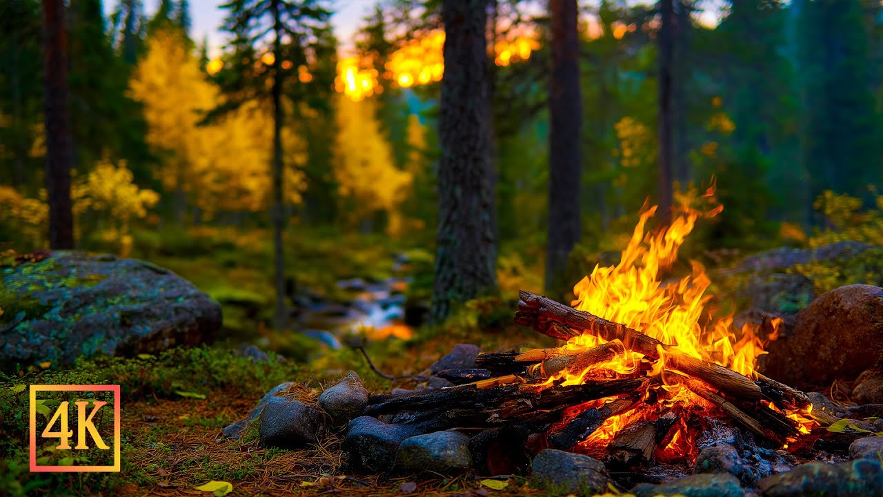 Early Autumn Morning by the Campfire 🌲🔥 Gentle Stream & Forest Ambience