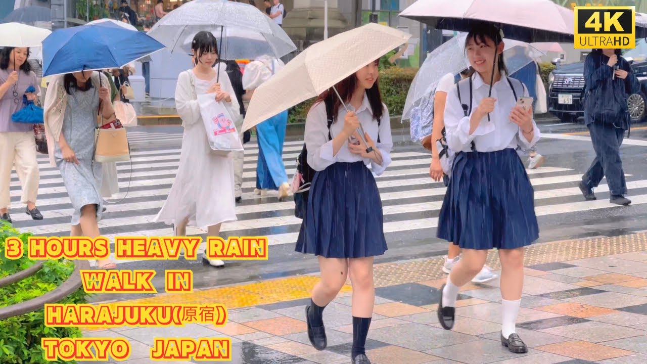 【4k hdr】 3 Hours Rain ASMR Walk in Harajuku（原宿）Tokyo Japan | Relaxing Natural City ambience