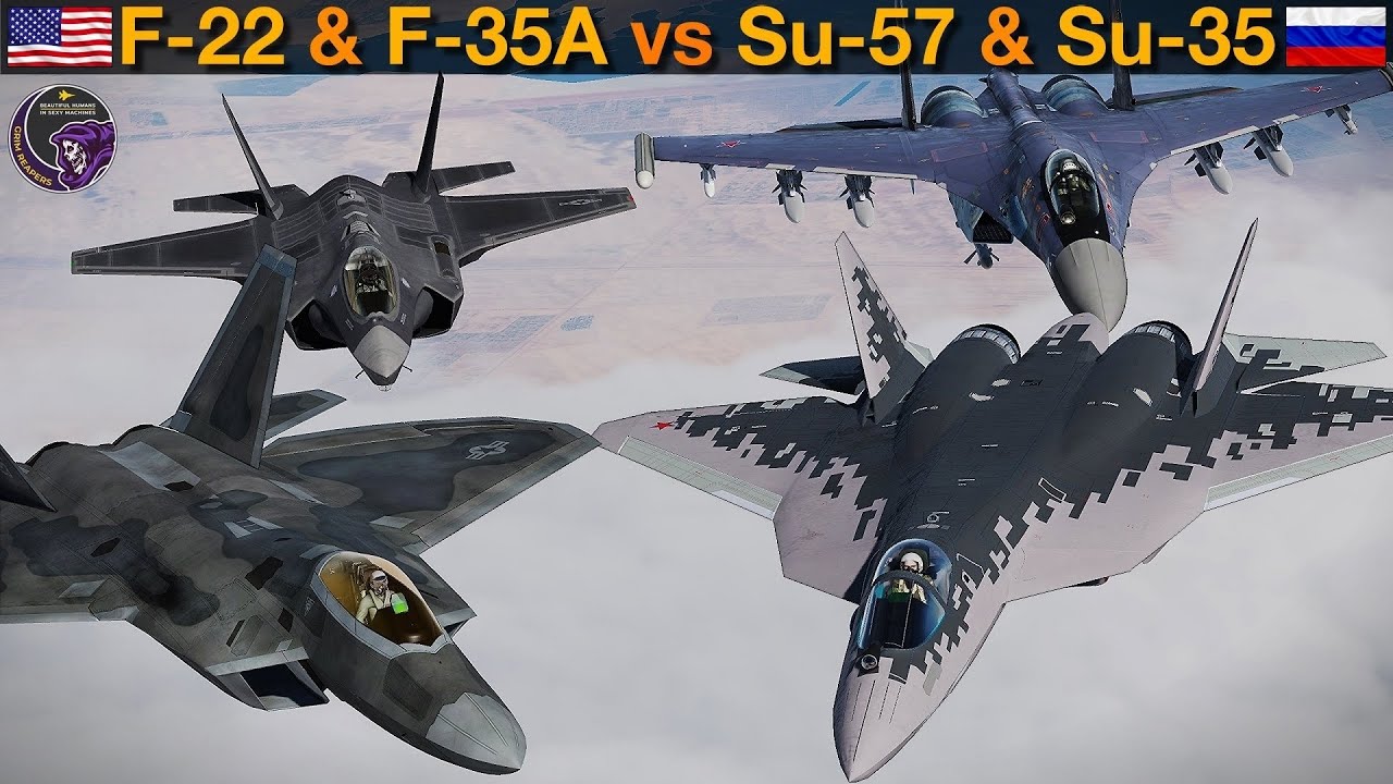 F-22 и F-35 ВВС США против российских Су-57 и Су-35: ракетный бой на БВР | DCS