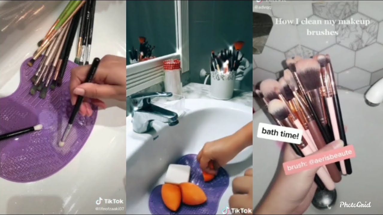 tiktok asmr brush cleaning🖌️💄🌼