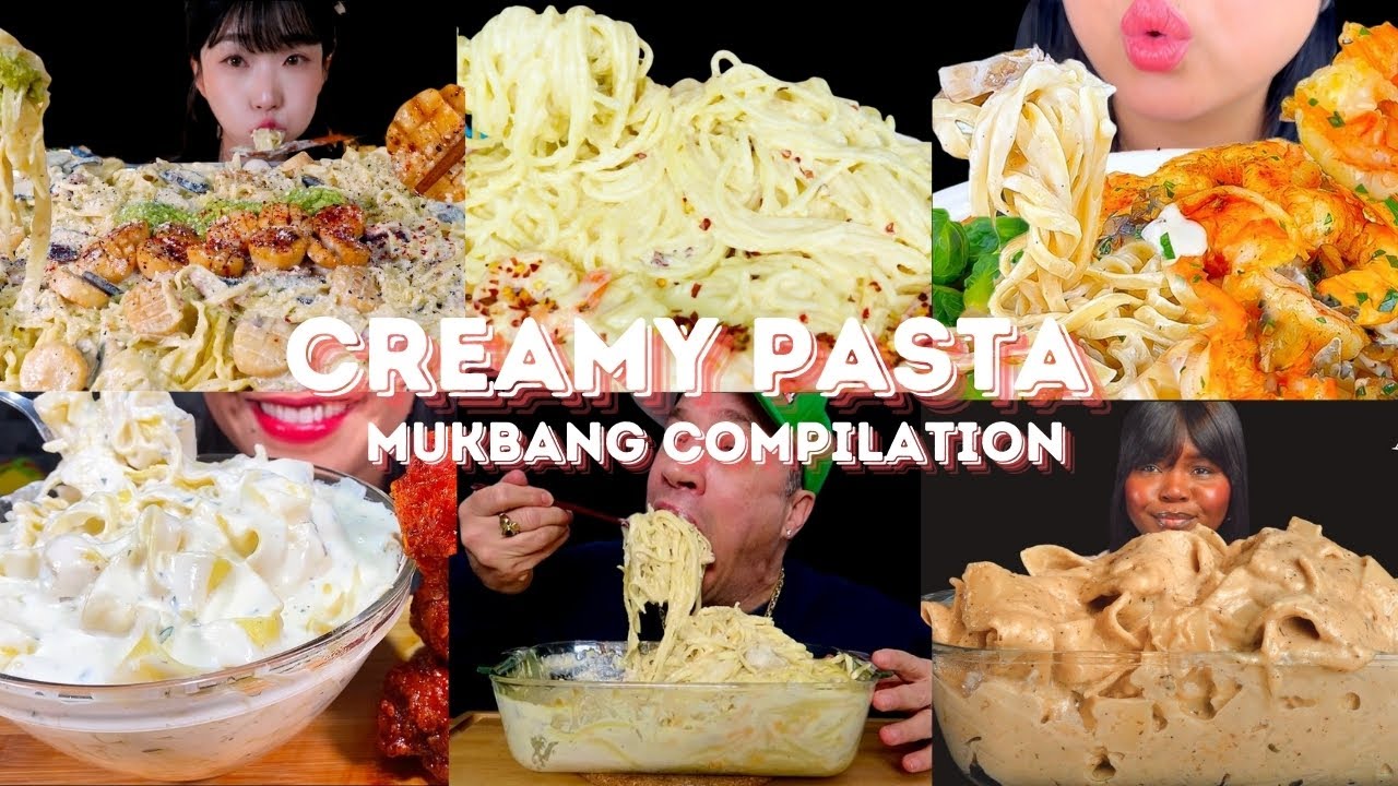 *30 MINS* CREAMY PASTA ALFREDO MUKBANG *ASMR* COMPILATION |  BIG BITES | EATING SOUNDS