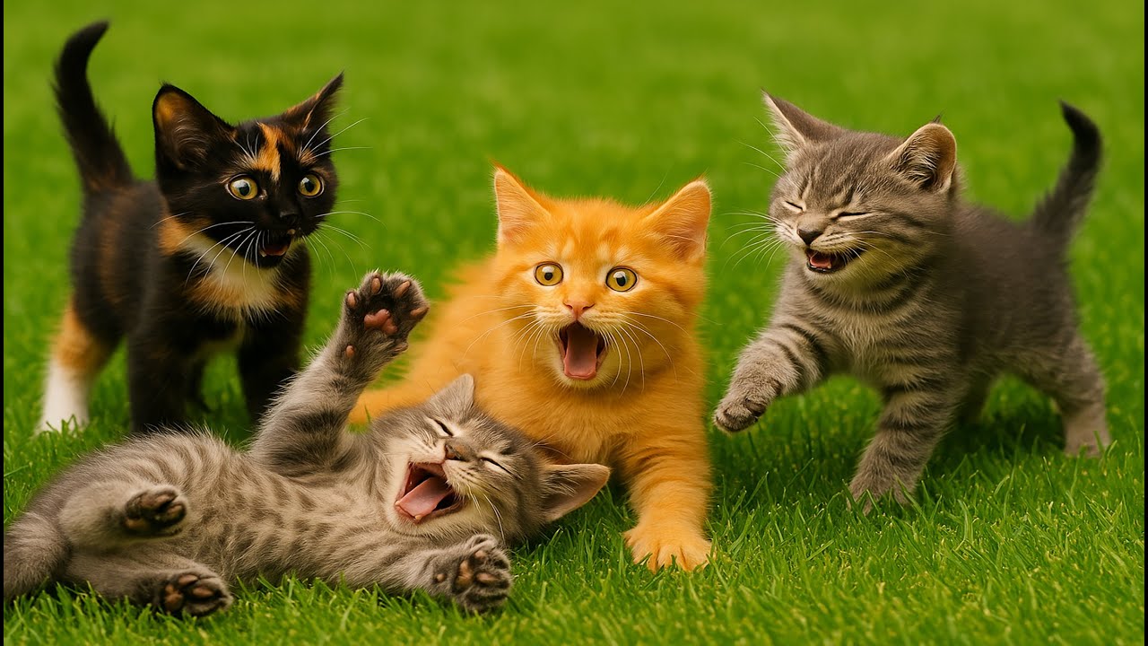 Cute Kittens Playing on the Grass &ndash; Relaxing Cat Sounds & Beautiful 4K Footage