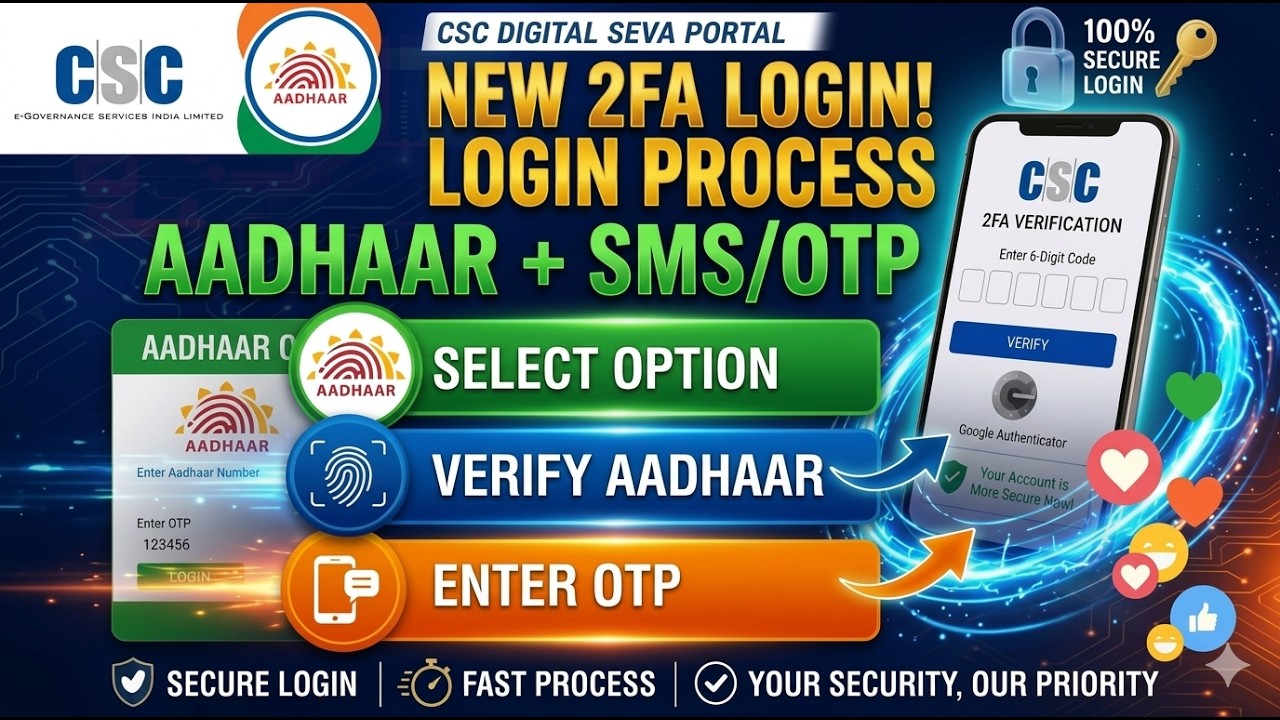 CSC New 2FA Login Process 2026 | Aadhaar & SMS OTP Verification Complete Guide #2fa #cscnewupdate