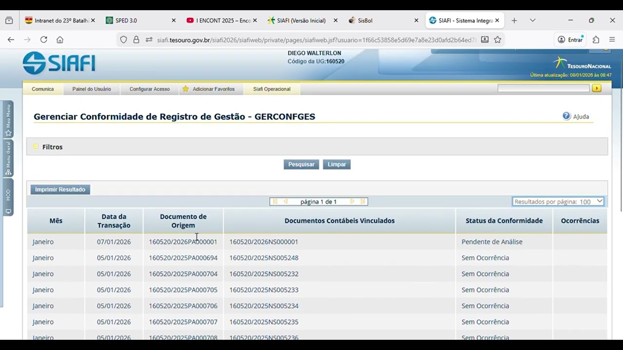 Como realizar a conformidade dos registros de gestão no Siafi Web em 2026 - tutorial