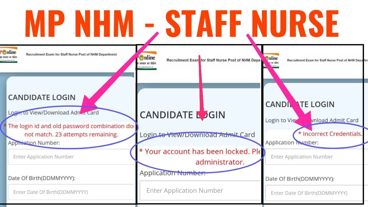 MP NHM - STAFF NURSE - ADMIT CARD ACCOUNT LOCK- INVALID PROBLEM - PREVIOUS PAPERS -ADMIT CARD MP NHM
