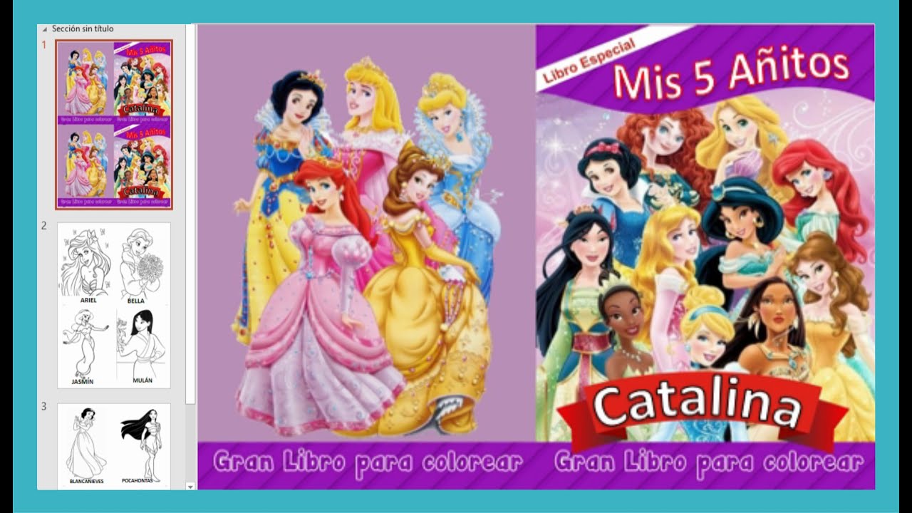 Libritos para pintar y colorear dibujos de Princesas y editar en powerpoint