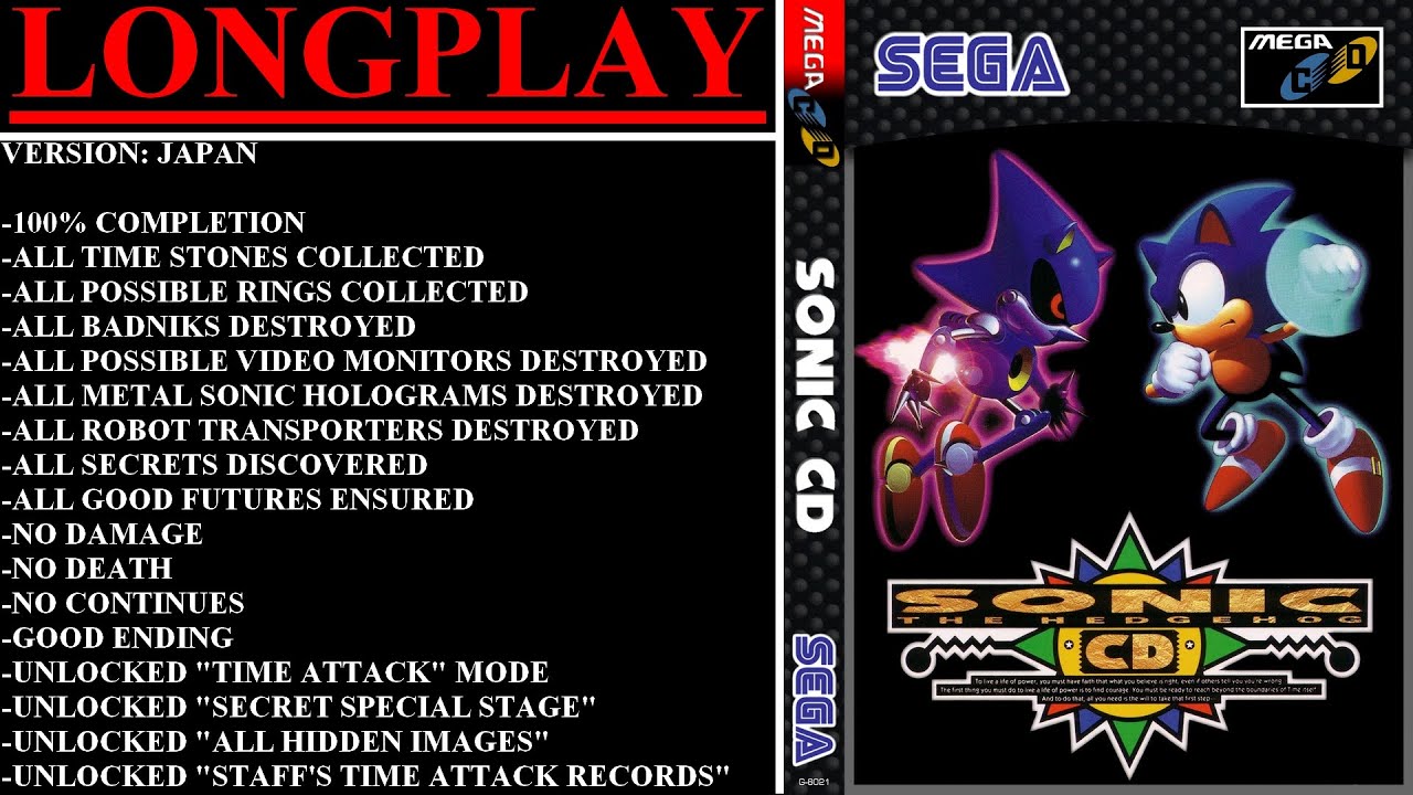 Sonic CD [Japan] (Sega Mega CD) - (Longplay | 100% Completion | Good Ending Path)