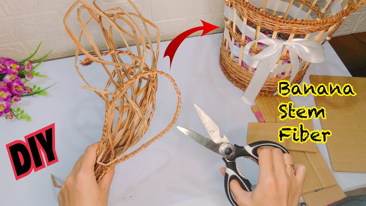 Make basket from banana stem fiber/ DIY banana fiber basket/ Just Craft/ Handmade Craft.