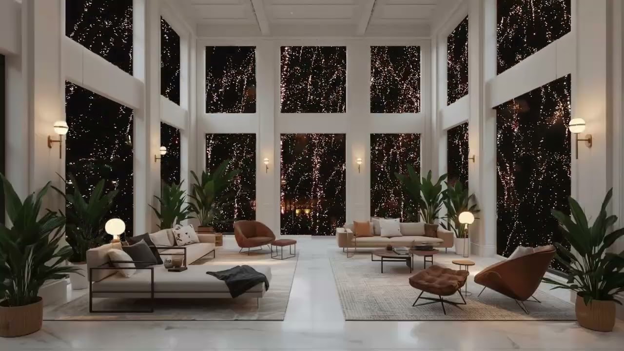 Night Lounge Ambience 🌙 Smooth Jazz | Fireworks Outside the Window