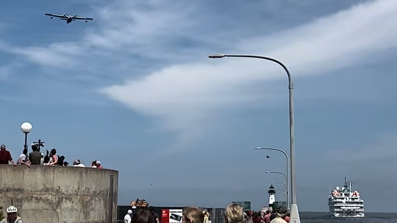 Pearl Mist Cruise Ship Gets Buzzed By a Historic Flying Boat