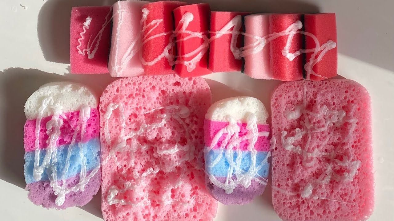 ASMR bulk variety sponge ripping and slicing - shaving cream jelly vs dry 
