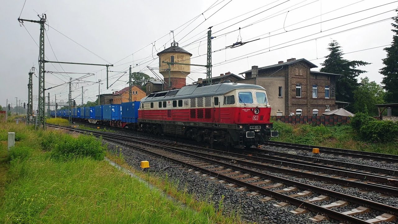 D-DB 232 005-9 mit GX 68659 (WSTS - WLMW) bei der Abfahrt im Bahnhof Löwenberg (Mark)