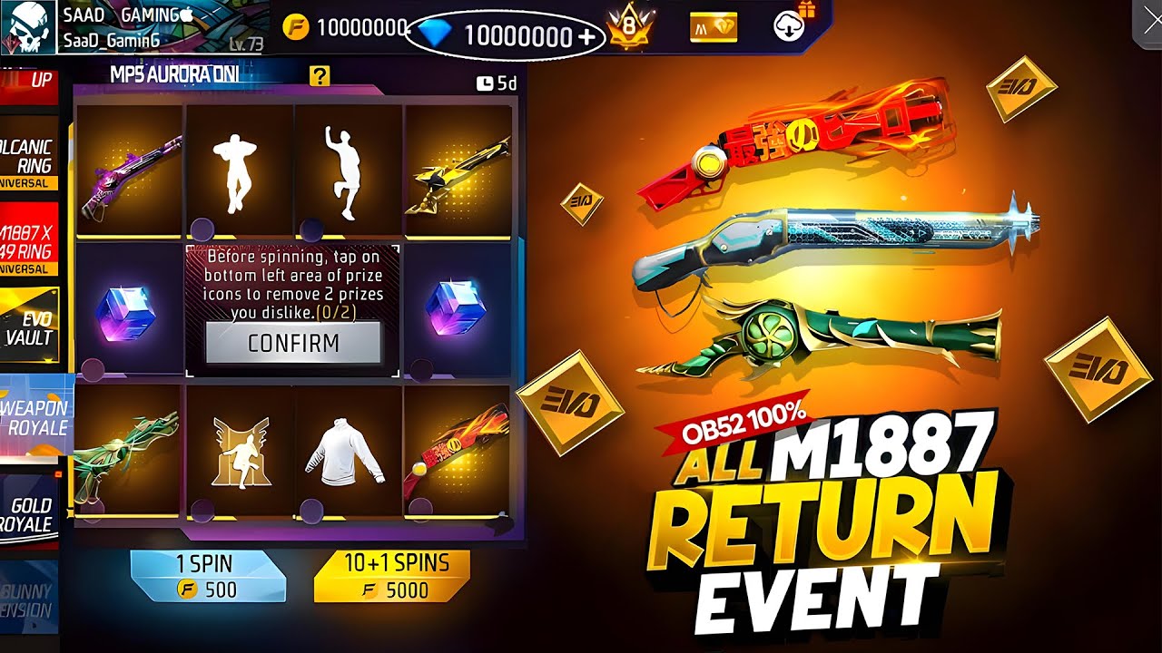 Ob52 100% All M1887 Return Event Free Fire | Next Mystery Shop Discount Event | Free Fire New Event
