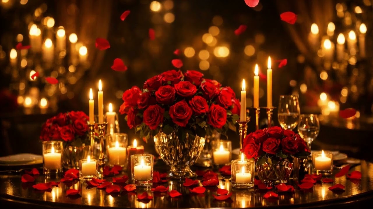 Romantic Candlelit Table | Drifting Rose Petals & Soft Jazz 3 Hours