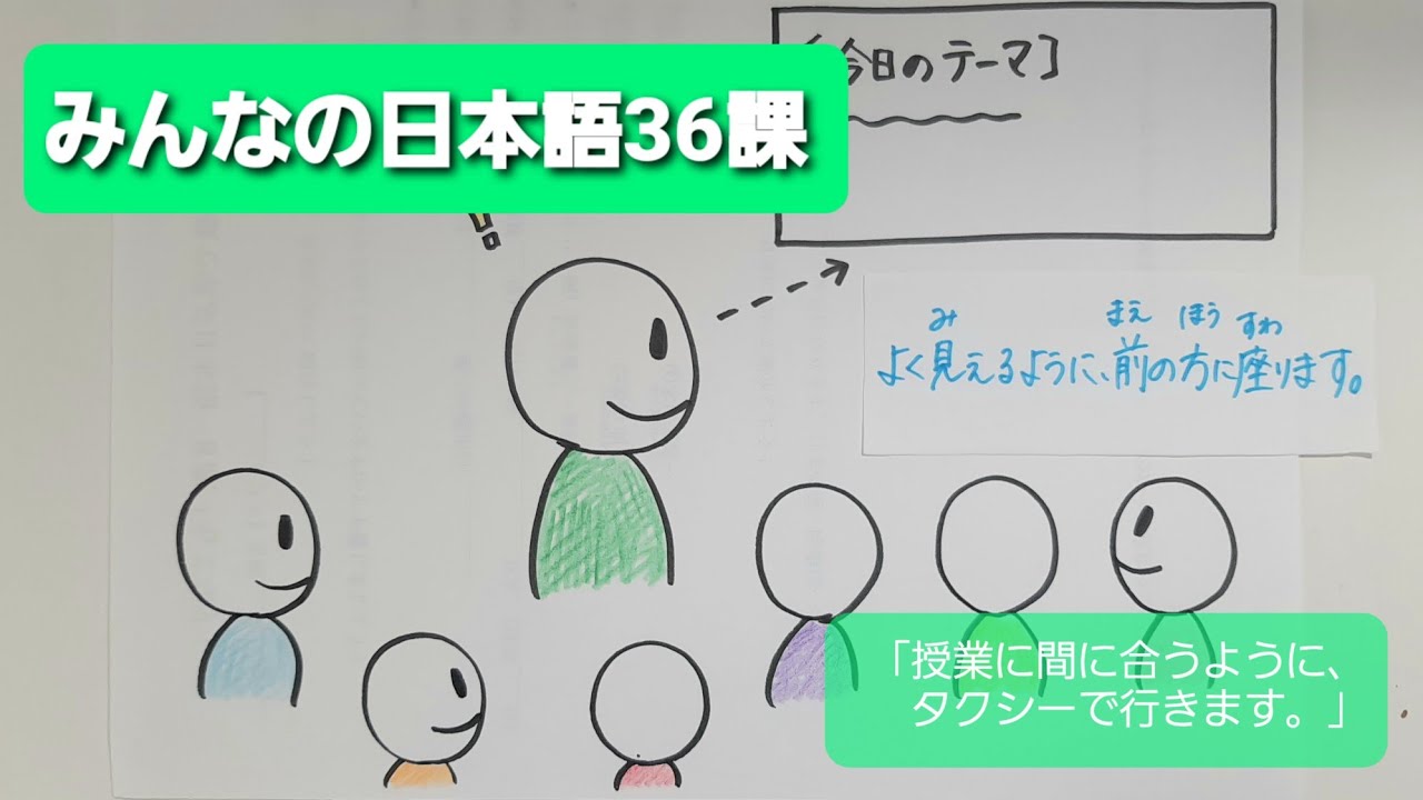 【みんなの日本語】第36課　練習A-1「授業に間に合うように、タクシーで行きます。」【意思動詞・無意思動詞】