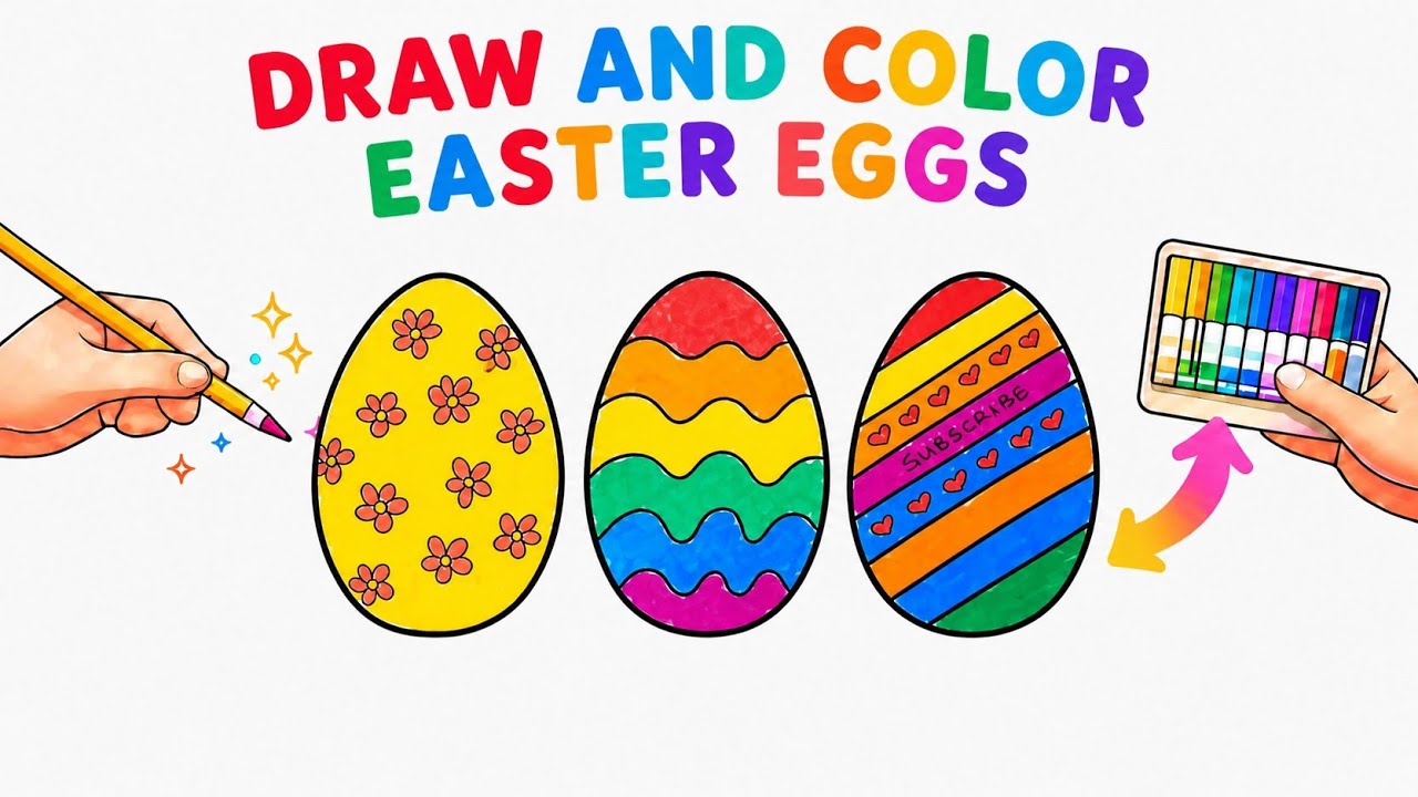 How To Draw And Decorate Easter Eggs | Easy Drawing Coloring