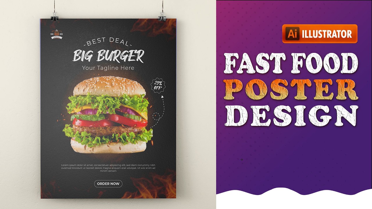 Fast Food Poster Design in Adobe Illustrator | Step by Step Tutorial