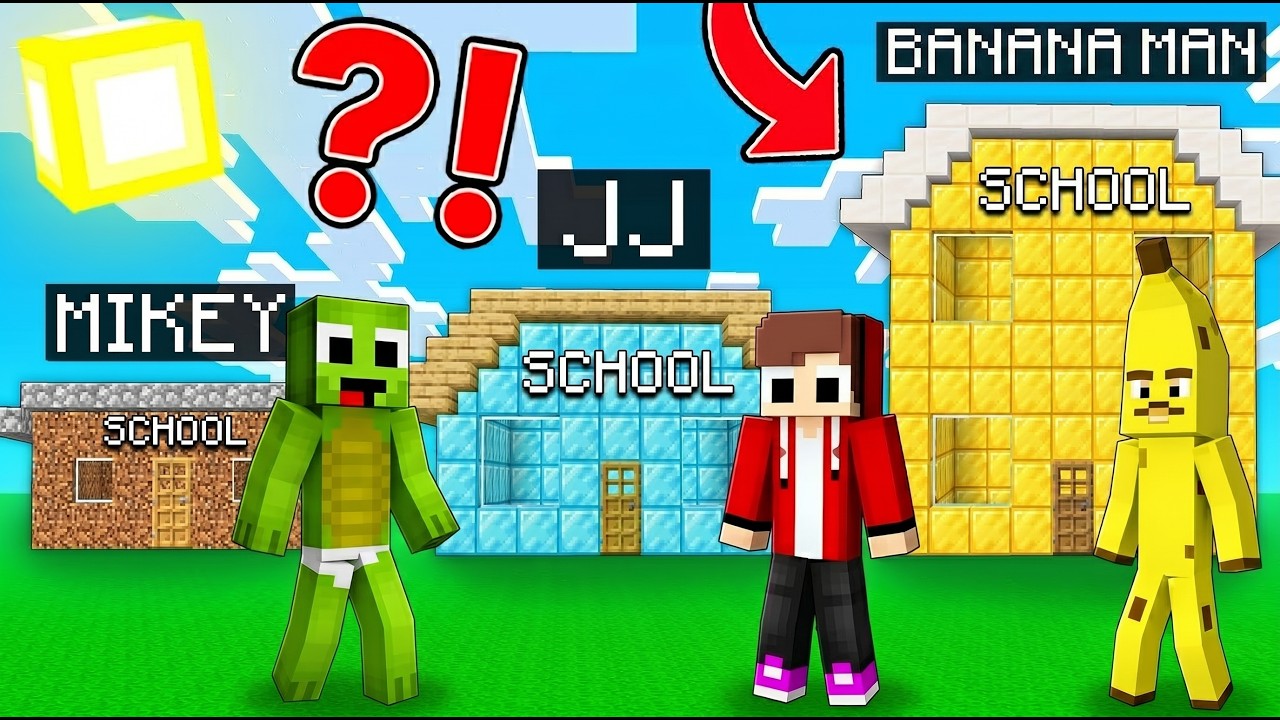 JJ RICH vs Mikey POOR vs Banana Kid VERY RICH : SCHOOL BATTLE in Minecraft Maizen!