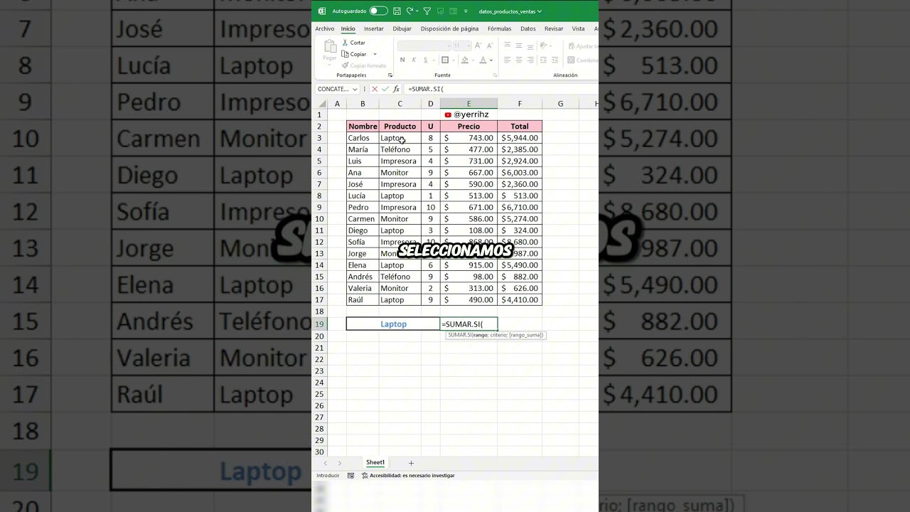 Como usar la funci&oacute;n sumar.si en excel de una forma r&aacute;pida y facil #Excel #office #tutorial
