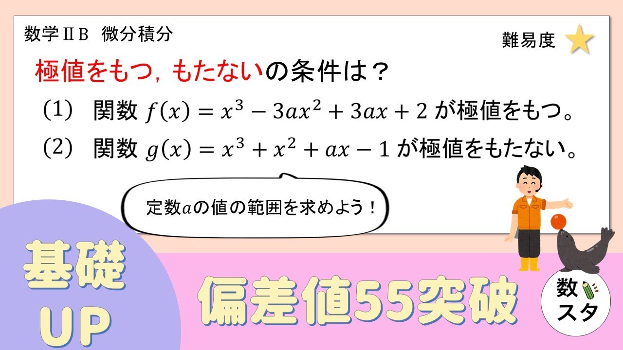 【微分】3次関数が極値をもつ、もたない条件は？