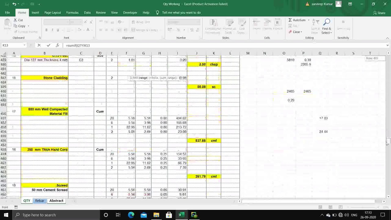 SUMIF FUNCTION in EXCEL For CIVIL ENGINEERING
