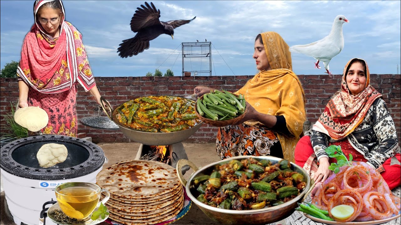 In The Village Special Guest Came and Make Special Bhindi Recipe Tandoori Roti Lemon Green Tea |