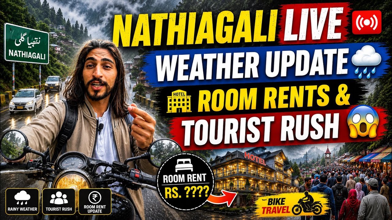     NathiaGali Live Weather Update 2026 🌧️ Room Rents & Tourist Rush | Bike Travel Vlog