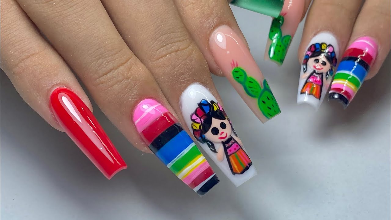 Uñas largas con DISEÑO PATRIOTA | uñas muy mexicanas