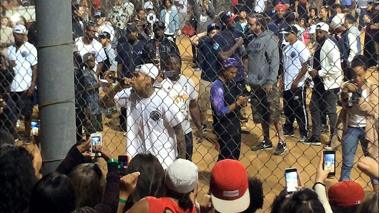 Chris Brown Kickball 7-19-14 Singing & Thanking Fans with Quincy