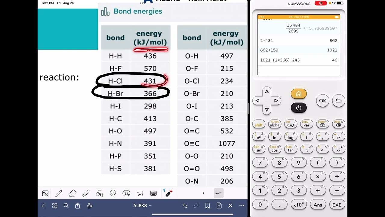 ALEKS: Calculating the heat of reaction from bond energies and Lewis structures