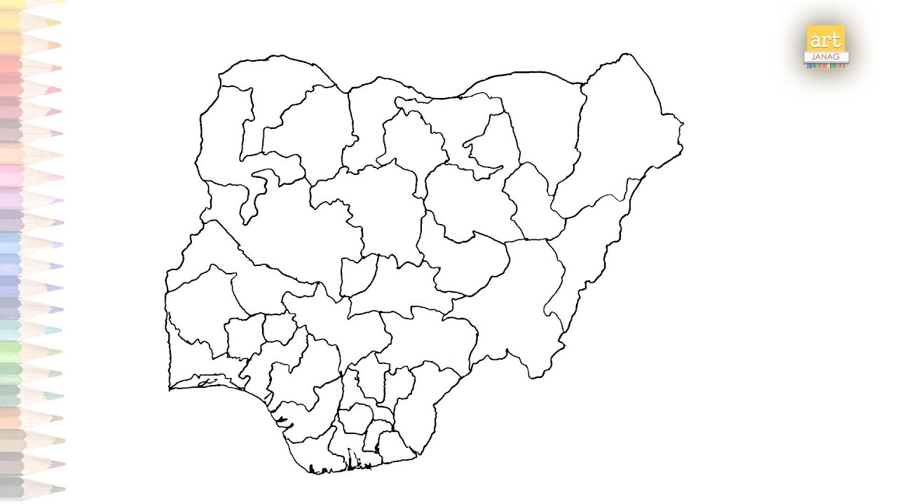 Nigeria map outline with States | Dibujo del contorno del mapa de Nigeria | How to draw Nigeria Map