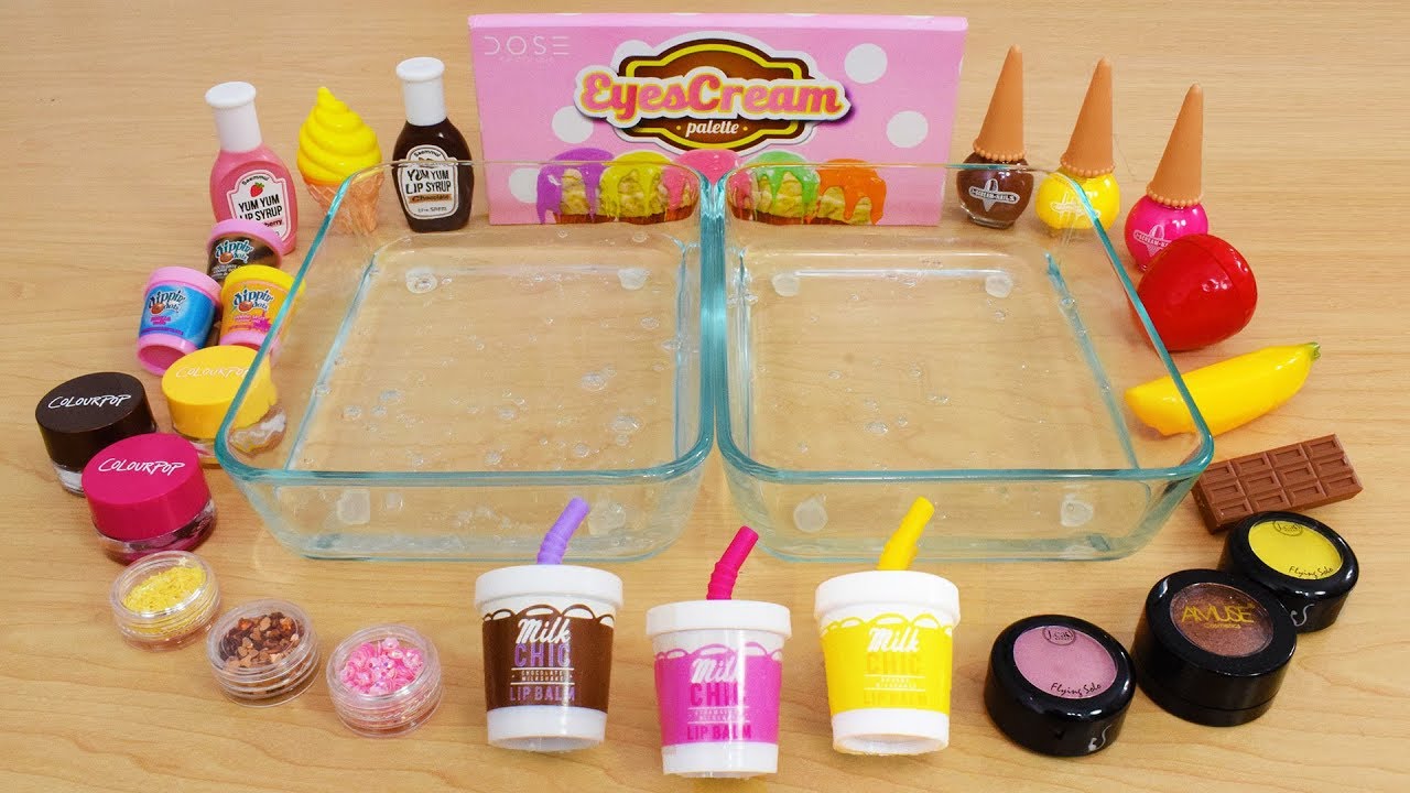 Chocolate Strawberry Banana Mixing Makeup Eyeshadow Into Slime Special Series Satisfying Slime Video