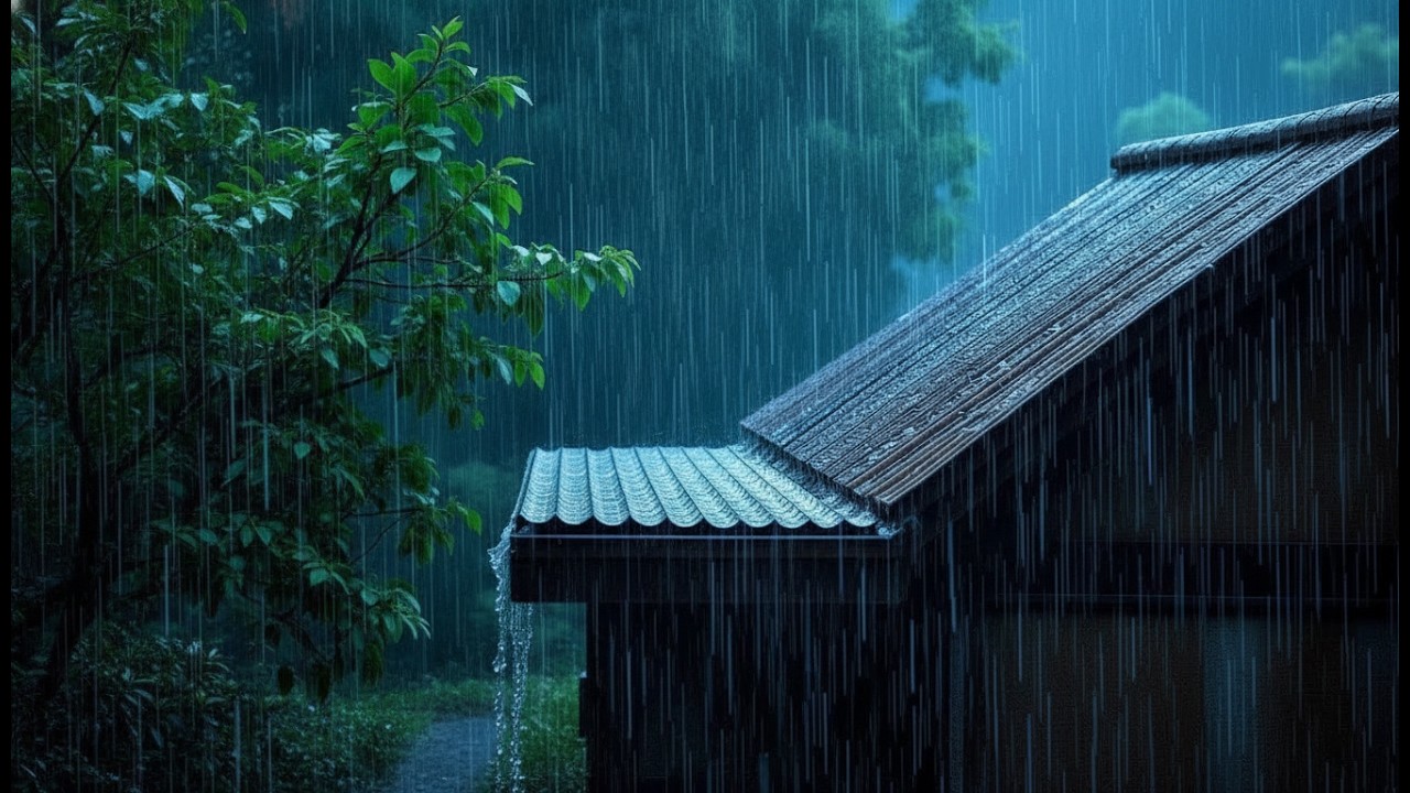 Powerful Thunderstorm White Noise | Heavy Rain on Roof for Deep Sleep (Black Screen) #6