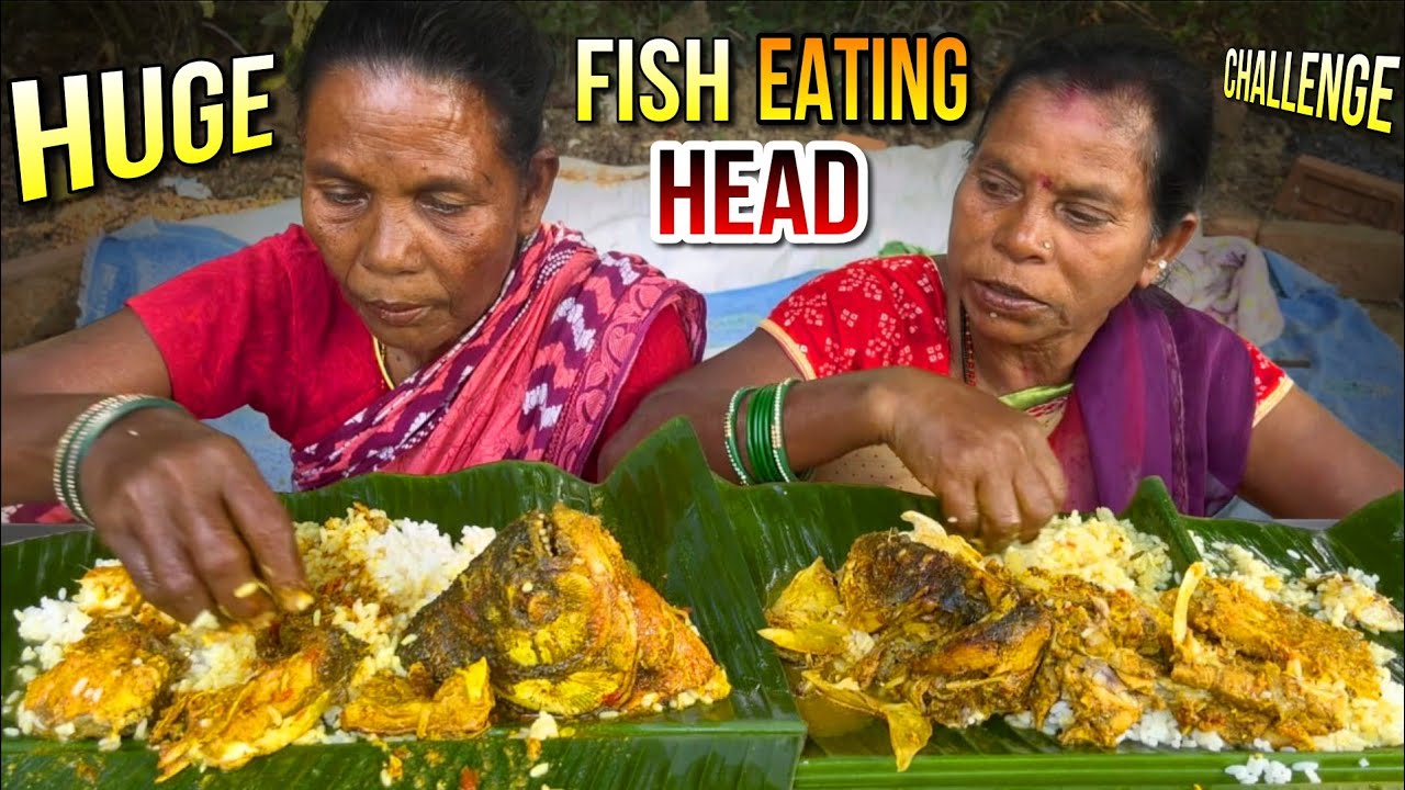 Big head Fish Curry with Rice eating||tribal woman|Village Style Cooking|The Tribal Kitchen|Odisha 
