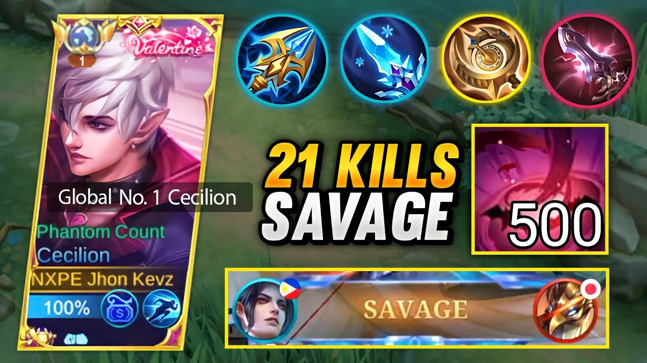 SAVAGE!! CECILION ONE SHOT BUILD 21 KILLS (AUTOWIN) CECILION TOP GLOBAL GAMEPLAY
