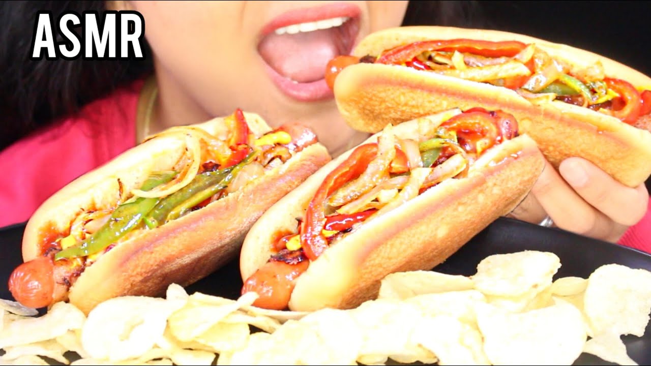 ASMR L.A. STREET HOT DOGS Eating Sound MUKBANG Bacon Wrapped Hot Dogs