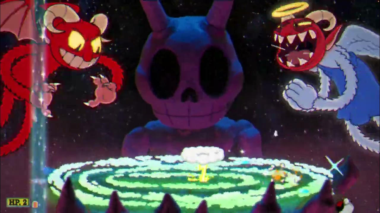 Defeating the secret boss in Cuphead.