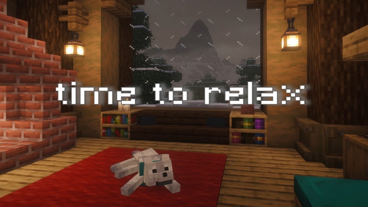 lets relax here for a while with Minecraft music, crackling fire and rain
