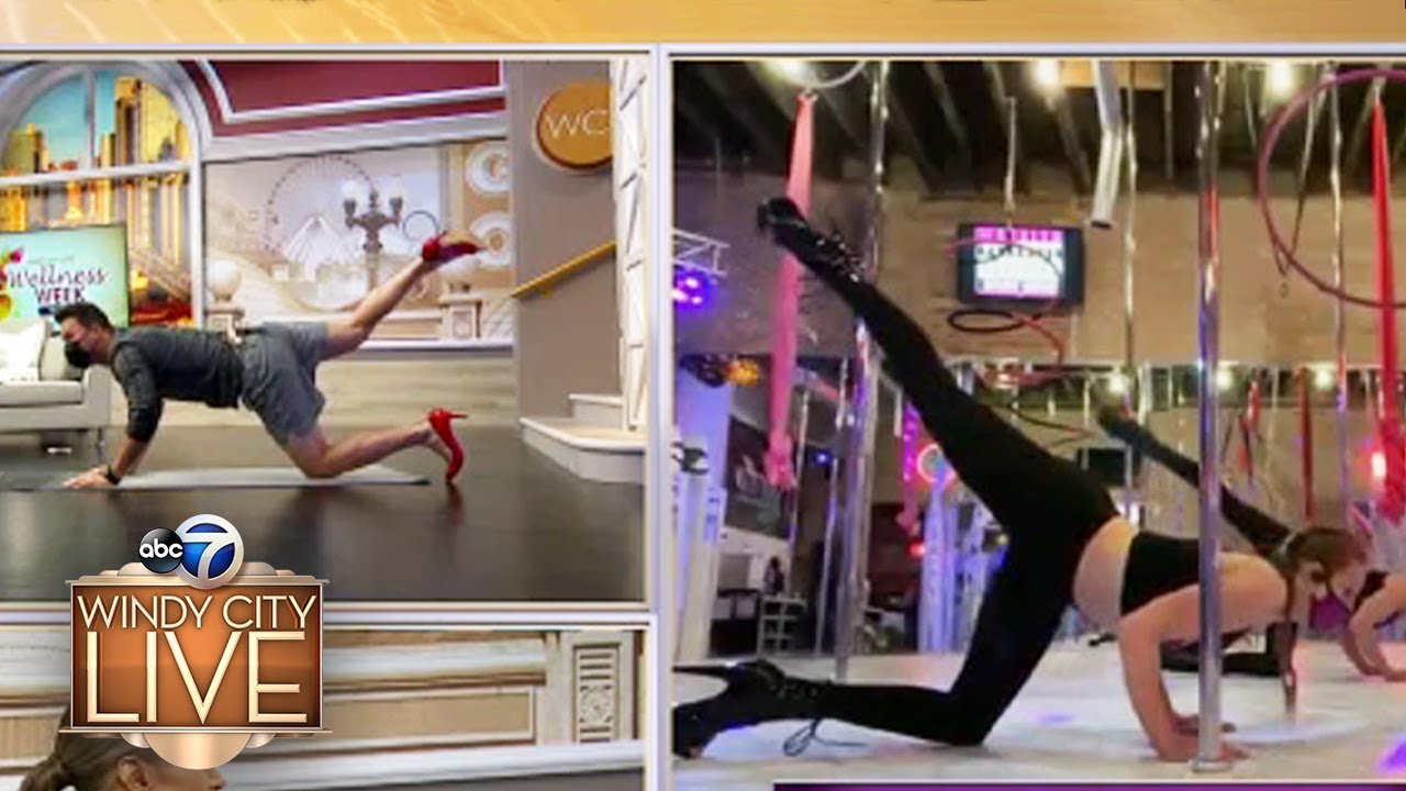 Male TV host works out in stiletto heels