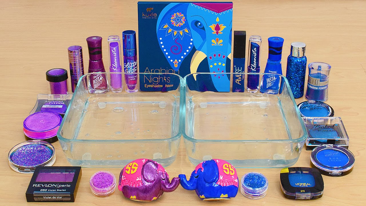 Blue vs Violet - Mixing Makeup Eyeshadow Into Slime ASMR - Satisfying Slime Video